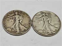 2- 1937 Walking Liberty Silver Half Dollar Coins