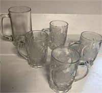 Beer Mugs, Glass Mugs, 4 Matching Mugs