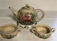 Japanese Hand Painted Tea Pot with Cream and Sugar