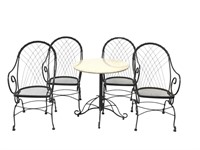 4 Wire & Black Iron Rocking Patio Chairs & Table