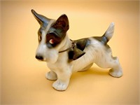 Adorable black & white terrier figurine w bells
