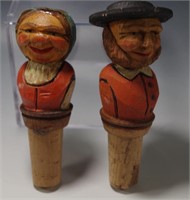 2 ANRI VINTAGE ITALY WOODEN STOPPERS FOLK ART SET