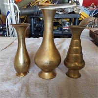3 brass vases