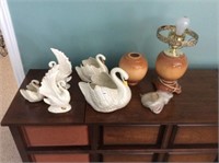 Ceramic Swans, Lamp Parts, Etc