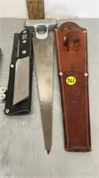 3PC OUTDOOR CAMPING KNIVES & SAW WITH SHEATHS
