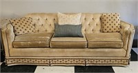 Golden Velvet Tufted Sofa w/ Pillows