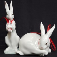 Pair of signed Lladro porcelain rabbit figurines