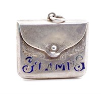 Edwardian silver and enamel stamp fob pendant