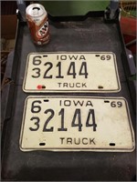 1969 IA License Plate Pair County 63 2144