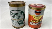 Gulf and quaker state tins