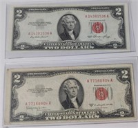 Pair Of 1953 Series American 2 Dollar Bills