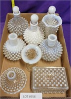 FLAT BOX OF OPALESCENT HOBNAIL GLASSWARE