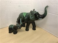 2 Green Pottery Elephants