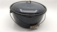 Vintage Large Blue Speckled Enamel Cooking Pot