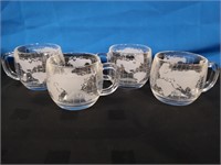 4 Glass Mugs with World Print 3" diameter & tall