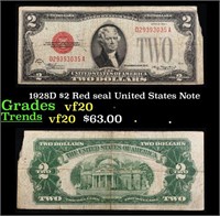 1928D $2 Red seal United States Note Grades vf, ve