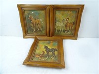 Lot of 3 Strang Horse Lithograph Art in Wood