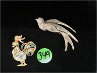 VTG Globus Marcasite Brooch and Rooster Pin