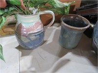 2 HANDMADE POTTERY PITCHER AND PLANTER