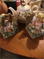 Ceramic bookends and decorative teapot