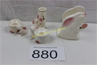 Avon White Rabbit Vase & 2 Candle Holders