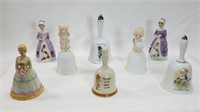 Lot of 8 Bisque / Porcelain Bells - Fancy Ladies
