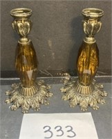 Vtg Pair Of Baroque Votive Holders