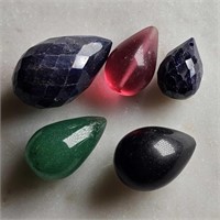 71 Ct Cabochon Ruby, Emerald & Blue Sapphire Drops