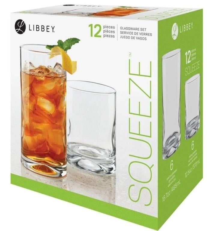 Libbey Glass Set of 12 Clear Squeeze Glasses