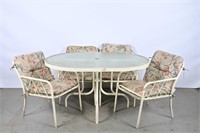 Metal & Glass Oval Patio Table, Chairs, Cushions