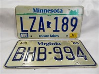 (2) 1980s State License Plates Virginia &