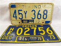 (2) 1970s State License Plates Indiana & Oregon