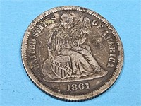 1861 Seated Liberty Silver Dime