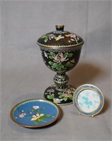 Cloisonne Vase w/Lid, Tray & Frame