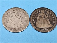 1841 & 1841 O Seated Liberty Silver DImes