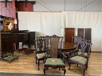 Antique Claw & Ball Table w/8 Chairs, Buffet