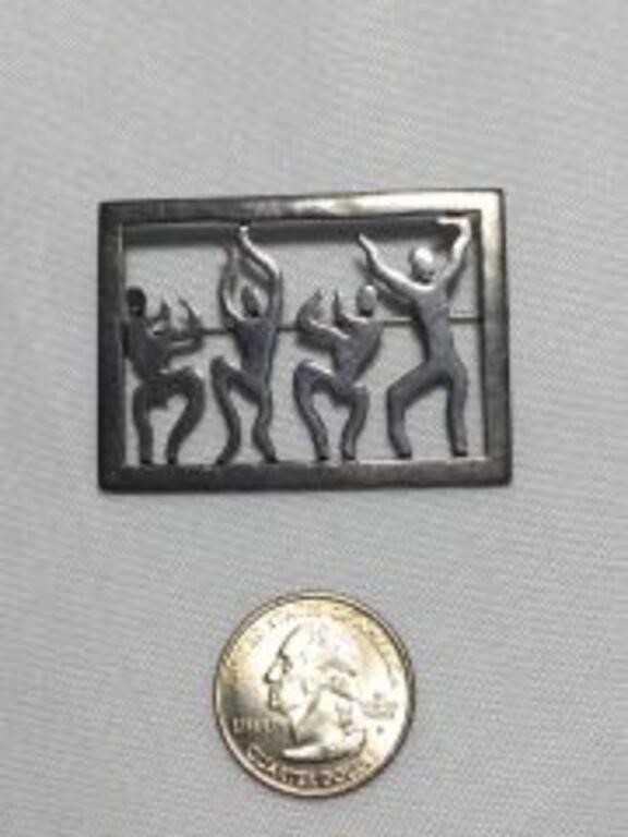 Mid Century Sterling Dancers Brooch