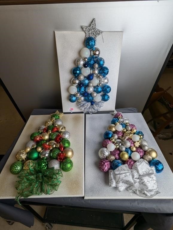 3 Piece Lot of Christmas Trees Made from Balls