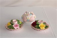 Lot of 3 Porcelain Flowered Articles