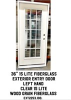 36" LH 15 Lite Fiberglass Exterior Entry Door