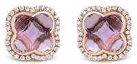 18k Rgold 7.02ct Amethyst & Diamond Halo Earrings