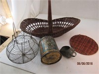 Wire Egg Basket, Tin Scoop, Tin