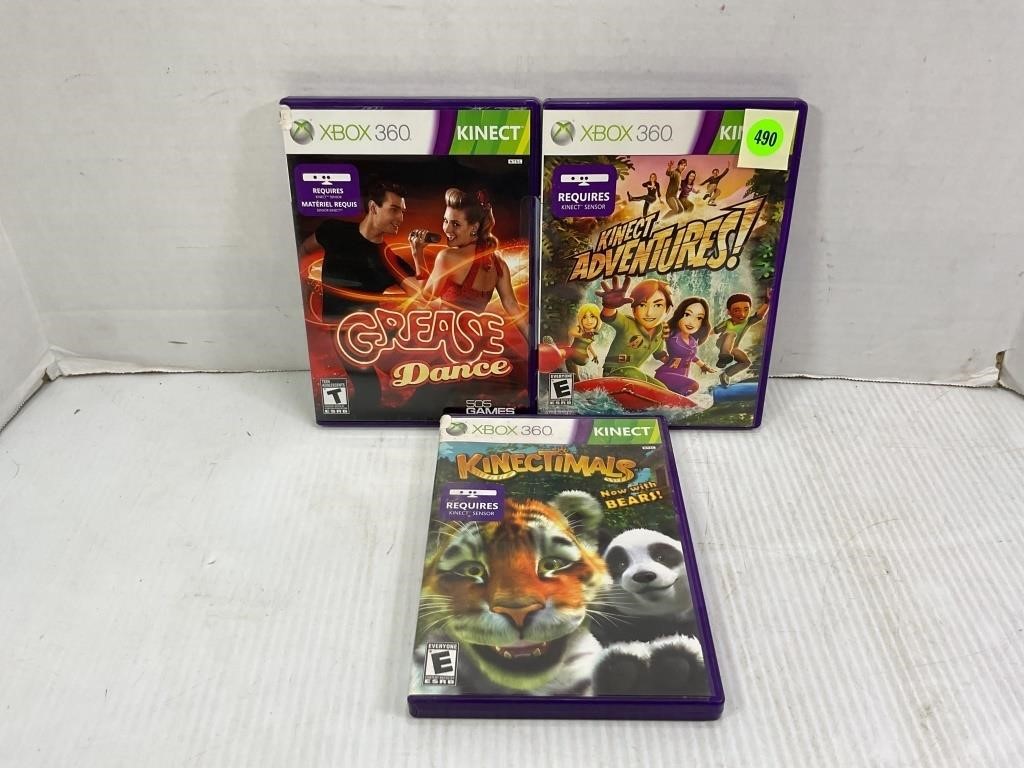 LOT OF 3 XBOX 360 KINECT GAMES IN CASE - GREASE,