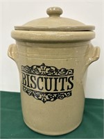 Crock Biscuits jar w/lid *chip in lid * $ goes to