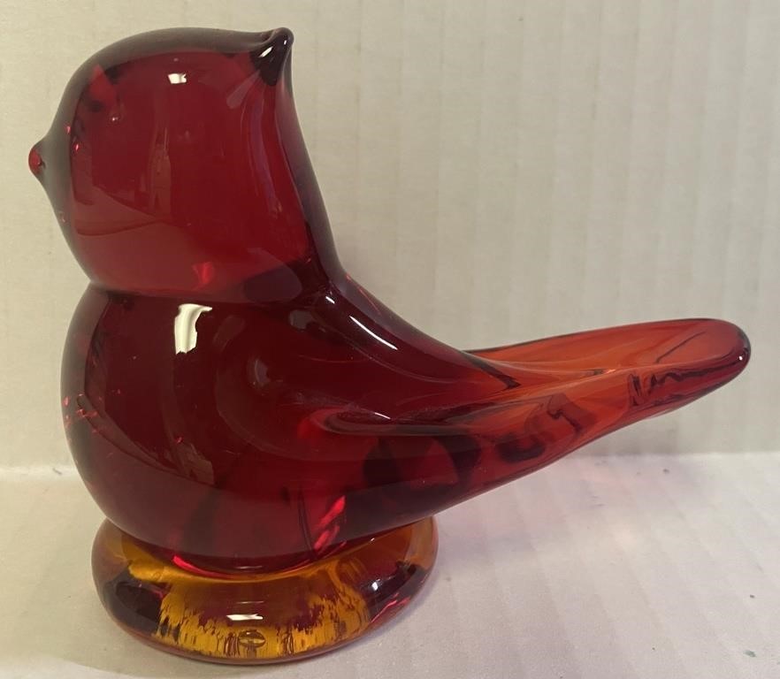 SIGNED BLOWN GLASS CARDINAL OF LOVE