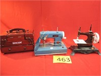 Two Vintage Sewing Machines & Sewing Box