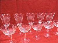 16 Etched Floral Drinking Glasses