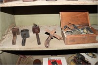 Shelf contents - watches, pocket knives, mortise