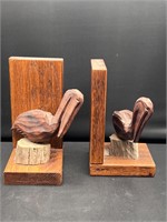 Wooden carved pelican bookends