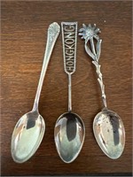 (3) sterling silver collector spoons Hong Kong